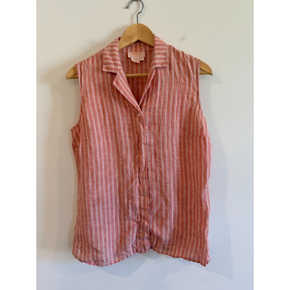 Vintage Brooks Brothers 100% Linen Orange Striped sleeveless top size 12